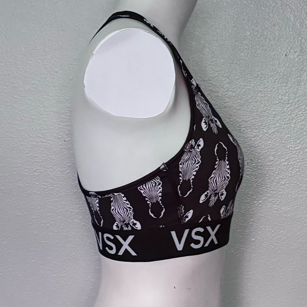 Victorias Secret VSX Sports-Bra Black White Zebra Print Stretch Pullover Size M - Picture 3 of 7